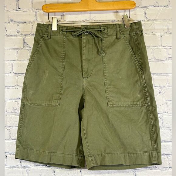 pistola Pants - PISTOLA Etta Khaki Green Twill Cotton Contemporary Curved Leg Utility Shorts 26